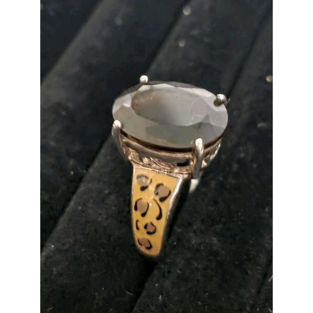David Sigal Sterling Silver 925 Smokey Quartz & Enamel (Cheeta) Ring Size 9